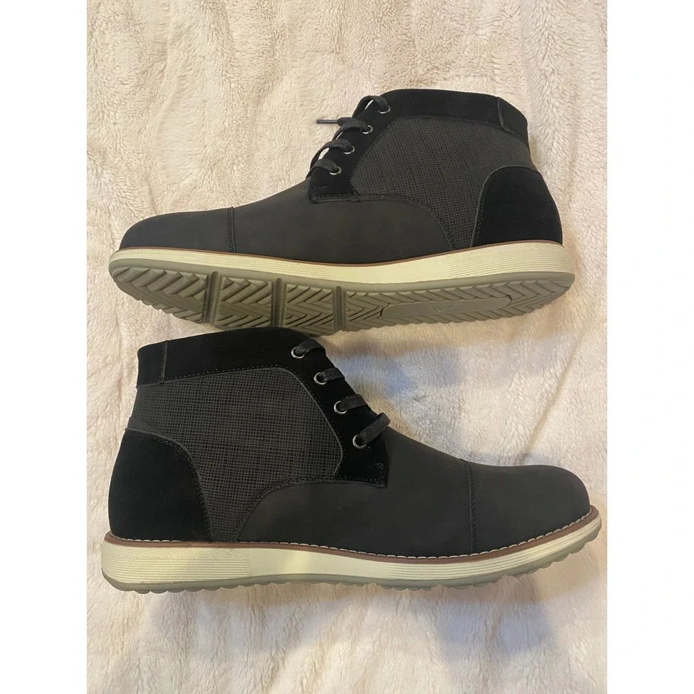 Vance Co Mens‎ Black Tru Comfort Foam Chukka Boots Cap Toe Lace Up Casual Shoes